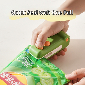 Mini domáce zariadenie na uzatváranie vreciek pre domácu potrebu — uzatváranie sáčkov, uchovanie potravín, tlač loga, moderný minimalistický dizajn.