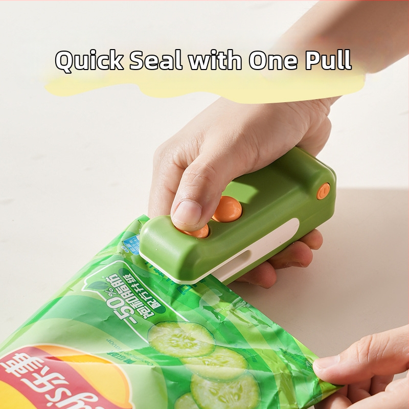 Mini domáce zariadenie na uzatváranie vreciek pre domácu potrebu — uzatváranie sáčkov, uchovanie potravín, tlač loga, moderný minimalistický dizajn.