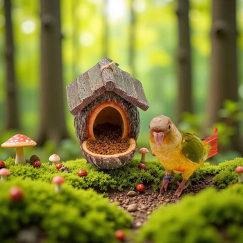 Hranilica za ptice – imitacija debla s gnijezdom, ukras od smole za vrt, crtani stil, plastika/smola, marka Craftsman and Style