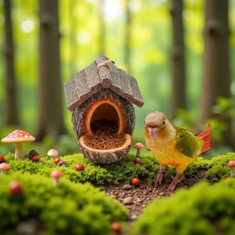 Hranilica za ptice – imitacija debla s gnijezdom, ukras od smole za vrt, crtani stil, plastika/smola, marka Craftsman and Style