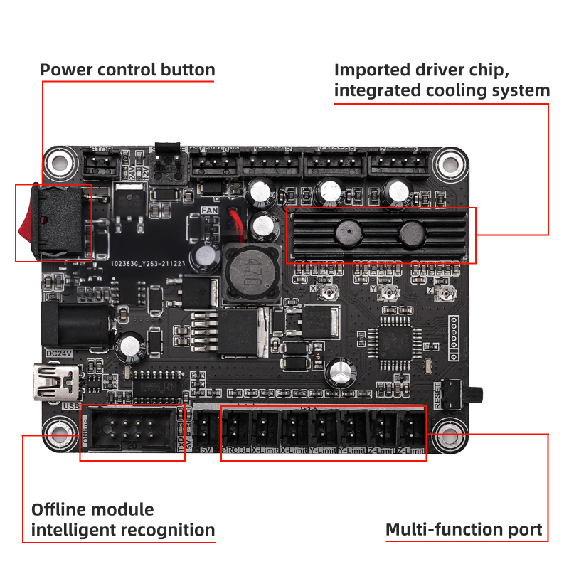 GRBL Vezérlőpanel - USB 3-Axis, Offline lézergravírozáshoz, DIY kis CNC gravíró gépekhez (12V)