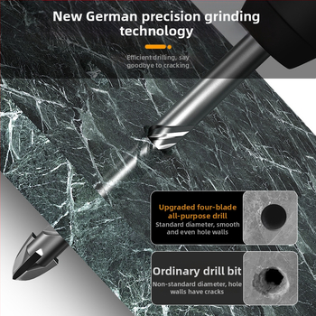 Vrták na keramické obklady, wolfrámová zliatina, štvorhranný, guľatá rukoväť, trojuholníkový špič, kompatibilný s kladivovým vrtákom