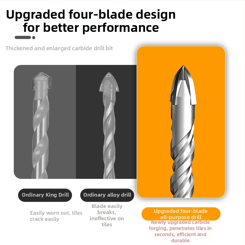 Vrták na keramické obklady, wolfrámová zliatina, štvorhranný, guľatá rukoväť, trojuholníkový špič, kompatibilný s kladivovým vrtákom