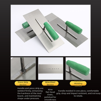 Špatula za malter s plastičnom drškom za zidare — podrijetlo Linyi, Shandong; marka Green plastic handle mud wipe; debljina 0,8 mm