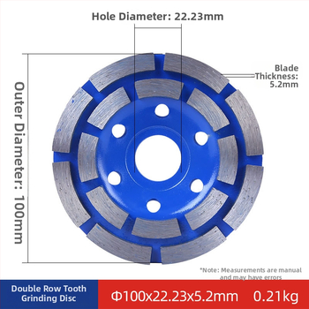 Dijamantni kotač za brušenje s dvostrukim redom zuba za kutnu brusilicu 100-230 mm, otporan na habanje za mramor i beton