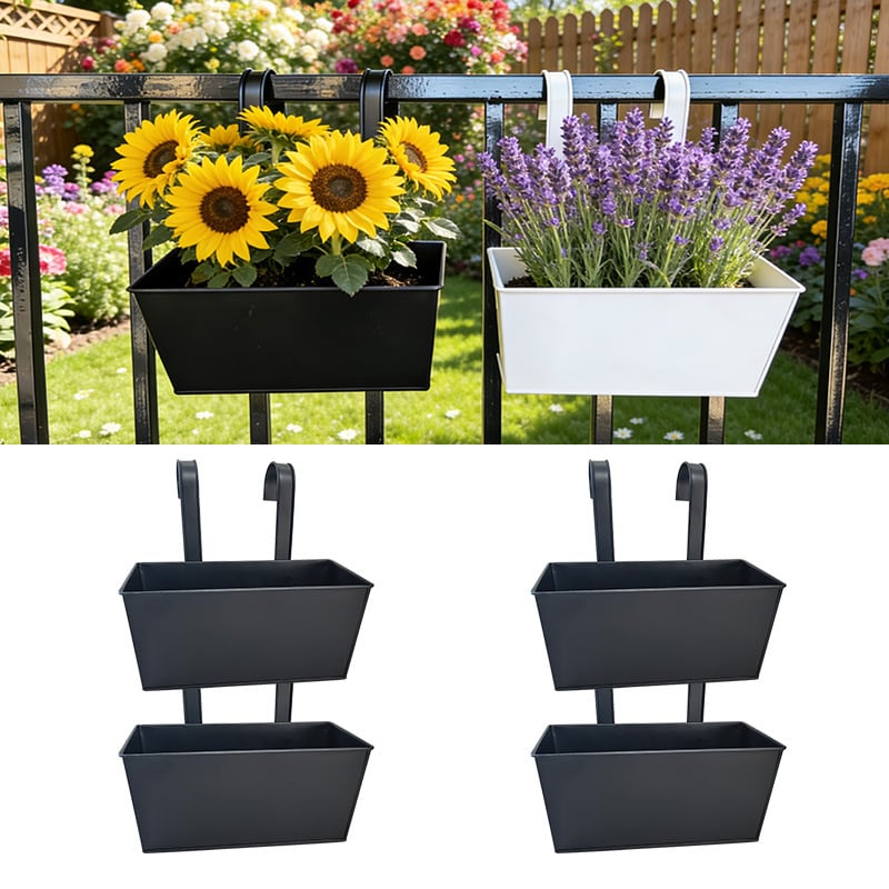 Viseći metalni pravokutni žardinjer, kovanog željeza, s odvojivim visećim spremnikom za vanjske prostore