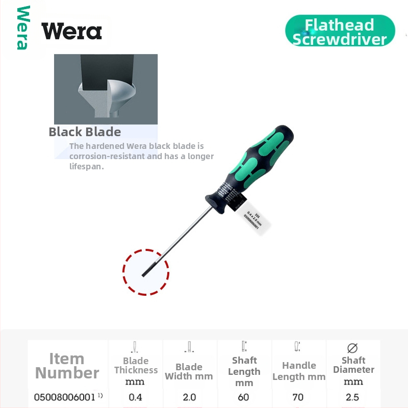 Vera pločasti odvijač 335 serije, industrijske klase, CR-V čeli, oštrica 2-6 mm, PVC držak