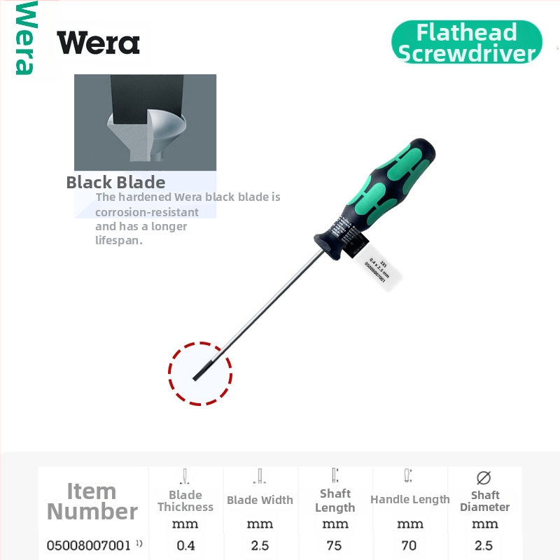 Vera pločasti odvijač 335 serije, industrijske klase, CR-V čeli, oštrica 2-6 mm, PVC držak