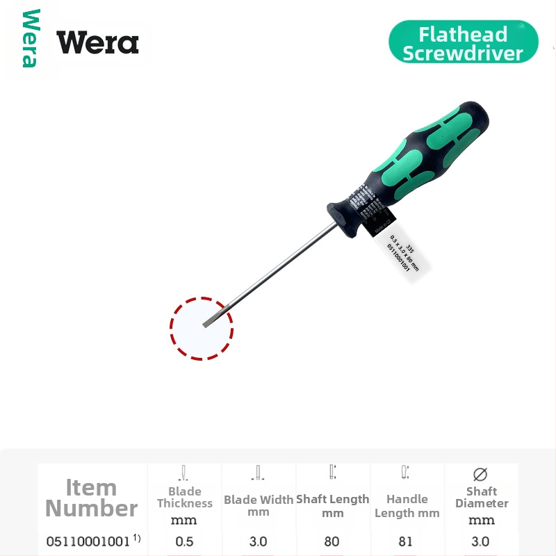 Vera pločasti odvijač 335 serije, industrijske klase, CR-V čeli, oštrica 2-6 mm, PVC držak