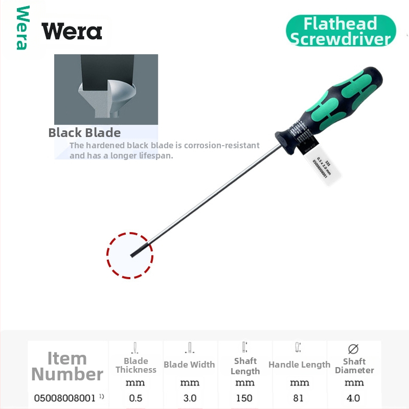 Vera pločasti odvijač 335 serije, industrijske klase, CR-V čeli, oštrica 2-6 mm, PVC držak