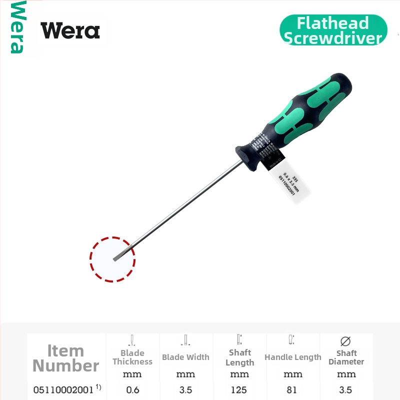 Vera pločasti odvijač 335 serije, industrijske klase, CR-V čeli, oštrica 2-6 mm, PVC držak