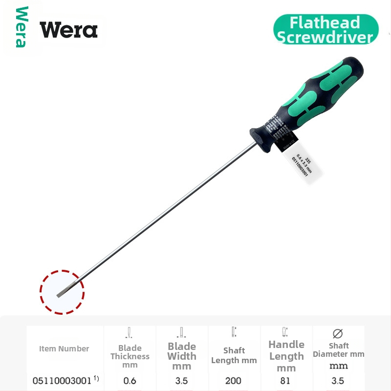 Vera pločasti odvijač 335 serije, industrijske klase, CR-V čeli, oštrica 2-6 mm, PVC držak