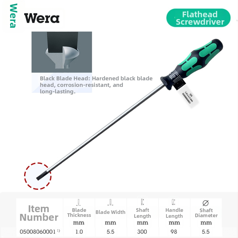 Vera pločasti odvijač 335 serije, industrijske klase, CR-V čeli, oštrica 2-6 mm, PVC držak