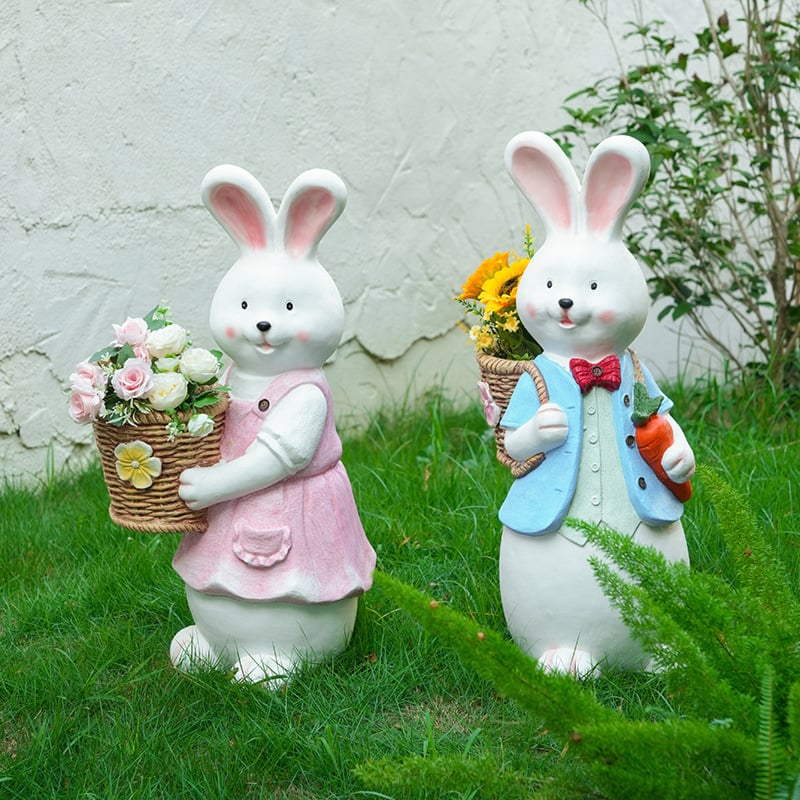 Άγαλμα λαγού με γλάστρα για εξωτερικό κήπο, οξείδιο του μαγνησίου, αγροτικό στυλ, διακόσμηση κήπου κατάλληλη για παχύφυτα.