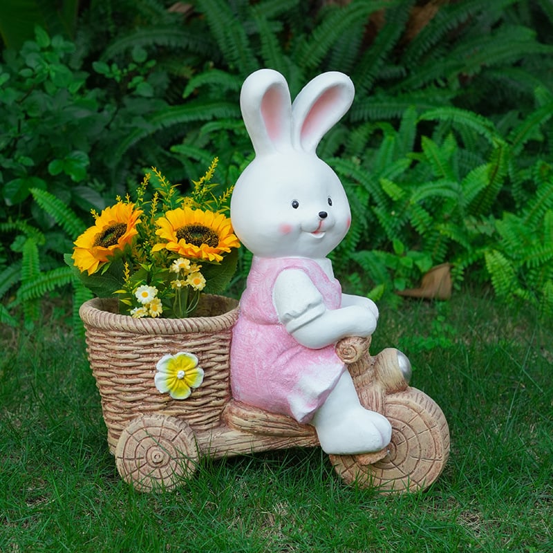 Άγαλμα λαγού με γλάστρα για εξωτερικό κήπο, οξείδιο του μαγνησίου, αγροτικό στυλ, διακόσμηση κήπου κατάλληλη για παχύφυτα.