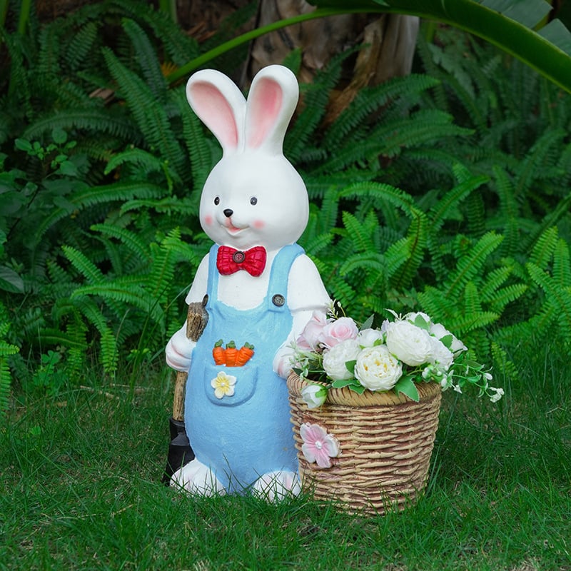 Άγαλμα λαγού με γλάστρα για εξωτερικό κήπο, οξείδιο του μαγνησίου, αγροτικό στυλ, διακόσμηση κήπου κατάλληλη για παχύφυτα.