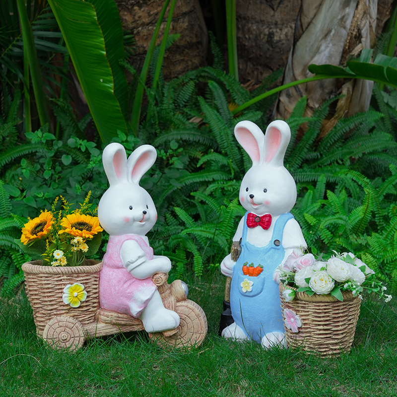 Άγαλμα λαγού με γλάστρα για εξωτερικό κήπο, οξείδιο του μαγνησίου, αγροτικό στυλ, διακόσμηση κήπου κατάλληλη για παχύφυτα.