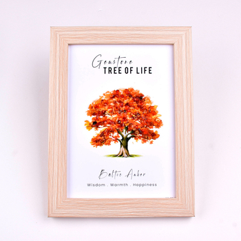 Ramă foto din cristal cu Arborele Vieții – Cristal natural de cuarț, origine Yunfu County, Guangdong, aspect pietriș, ornament 3D pentru birou