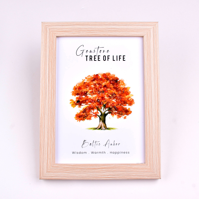 Ramă foto din cristal cu Arborele Vieții – Cristal natural de cuarț, origine Yunfu County, Guangdong, aspect pietriș, ornament 3D pentru birou