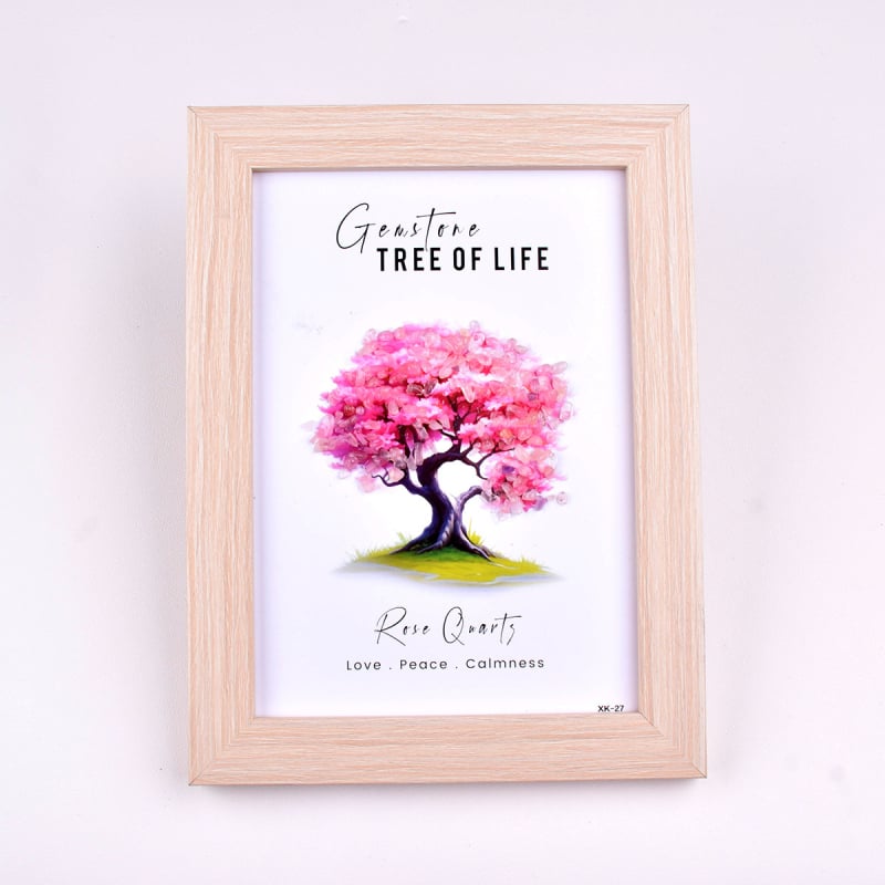 Ramă foto din cristal cu Arborele Vieții – Cristal natural de cuarț, origine Yunfu County, Guangdong, aspect pietriș, ornament 3D pentru birou