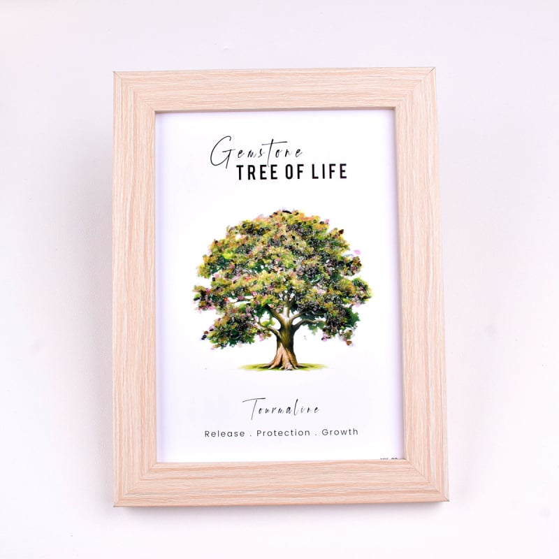 Ramă foto din cristal cu Arborele Vieții – Cristal natural de cuarț, origine Yunfu County, Guangdong, aspect pietriș, ornament 3D pentru birou