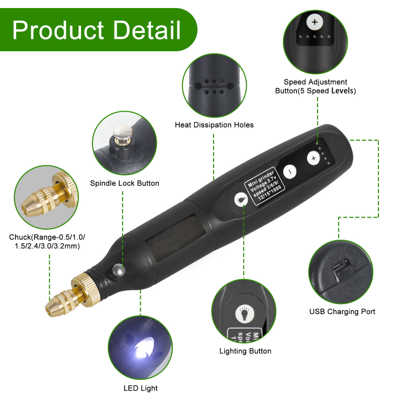 Carpenter Music – Töltéses Mini Elektronikus Maró Gravíró Tollal, 5V Li‑Ion Akkumulátor, Kompatibilis 110–220V‑val, Multifunkciós Fúrókészlet