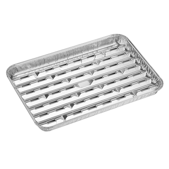 Еднократна кутия за обяд от алуминиево фолио за открито барбекю, плитък правоъгълен съд за печене, подходяща за микровълнова, биоразградима