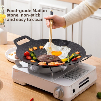 Korejski stil grill ploča s Maifan kamenom, non-stick, za kampiranje na otvorenom, Teppanyaki stil, kompatibilna s indukcijskom pločom