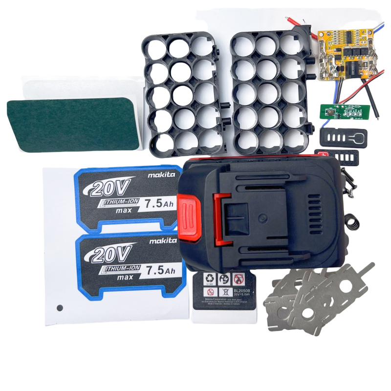 Makita stil 18650 paket baterija s debelim kućištem i prikazom napona – kompletan set dodatne opreme, 10/15 ćelija, plastična konstrukcija