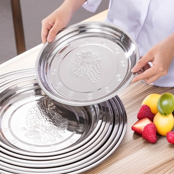 Nerđajući čelik, okrugli plosnati tanjur, promjer 24 cm, višenamjenski tanjur za posluživanje, za hot pot, roštilj i voće