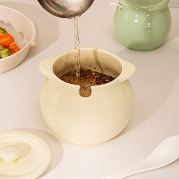 Keramička posuda za ulje s dvostrukim ručkama, poklopac i žlica — otpornost na visoke temperature, Yehua Ceramics