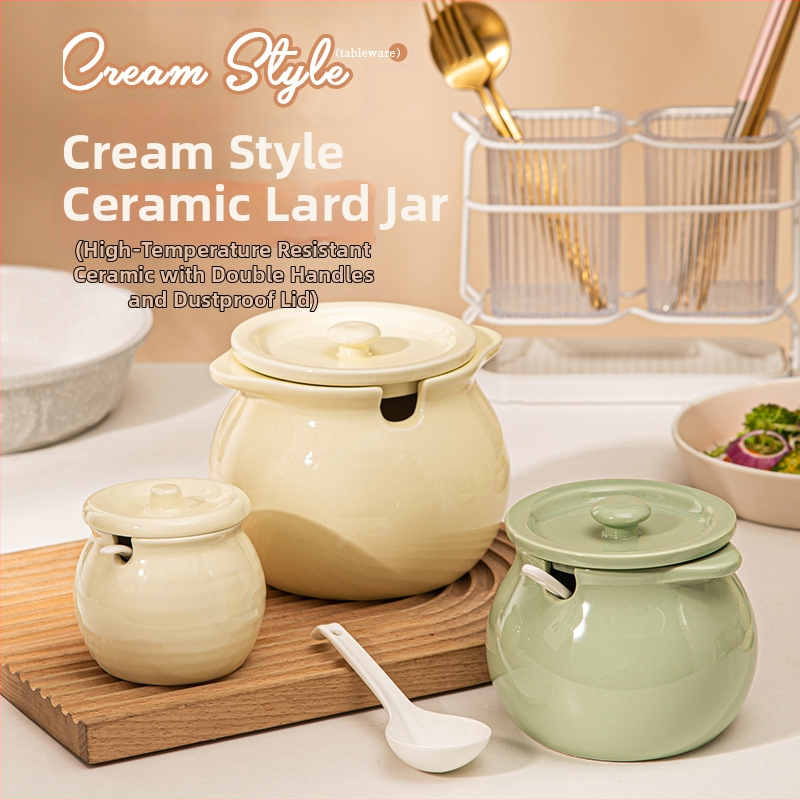 Keramička posuda za ulje s dvostrukim ručkama, poklopac i žlica — otpornost na visoke temperature, Yehua Ceramics