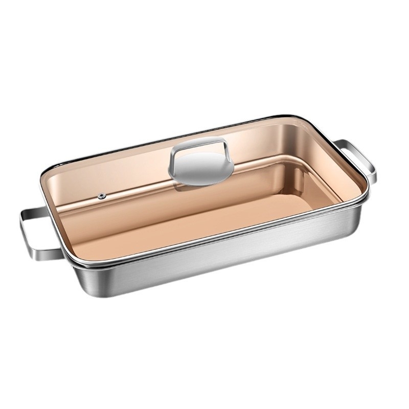 Ορθογώνια πλάκα από 316 ανοξείδωτο χάλυβα για επαγωγική εστία, πιάτο ψησίματος ψαριού, γυαλισμένη επιφάνεια, χωρίς επικάλυψη