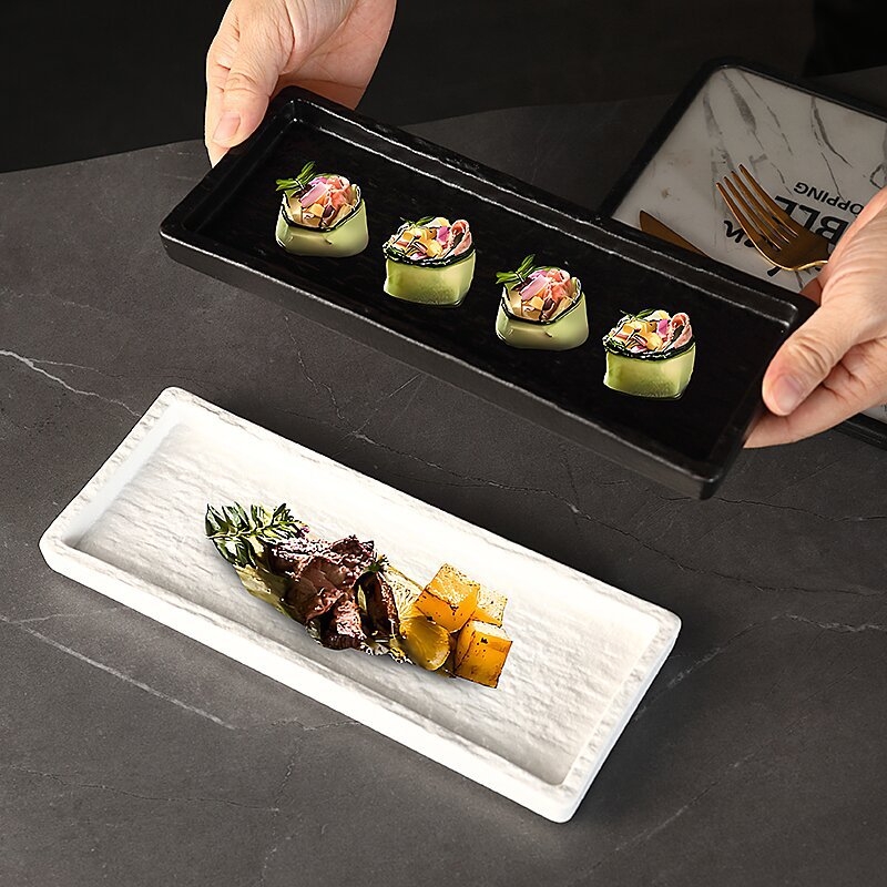 Porcelanski pravokutni tanjur za japansku kuhinju – posuda za sushi i desert, modernistički minimalistički stil, pogodna za mikrovalnu, prilagodljiva