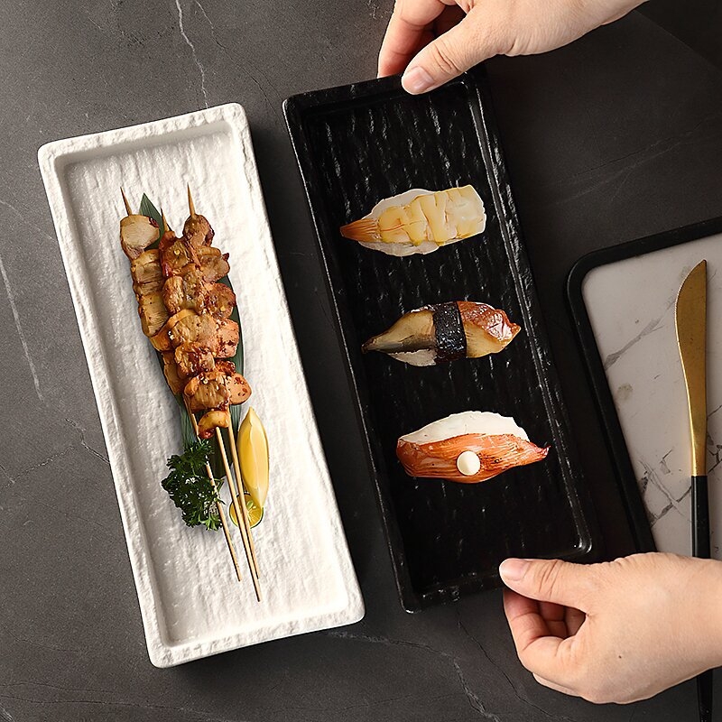 Porcelanski pravokutni tanjur za japansku kuhinju – posuda za sushi i desert, modernistički minimalistički stil, pogodna za mikrovalnu, prilagodljiva