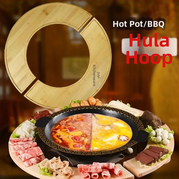 Drveni set okruglih tanjura za japanski i korejski roštilj i Hot Pot – okretni disk