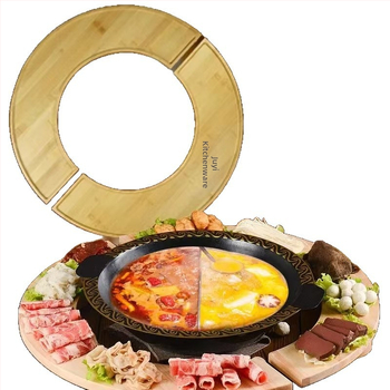 Drveni set okruglih tanjura za japanski i korejski roštilj i Hot Pot – okretni disk