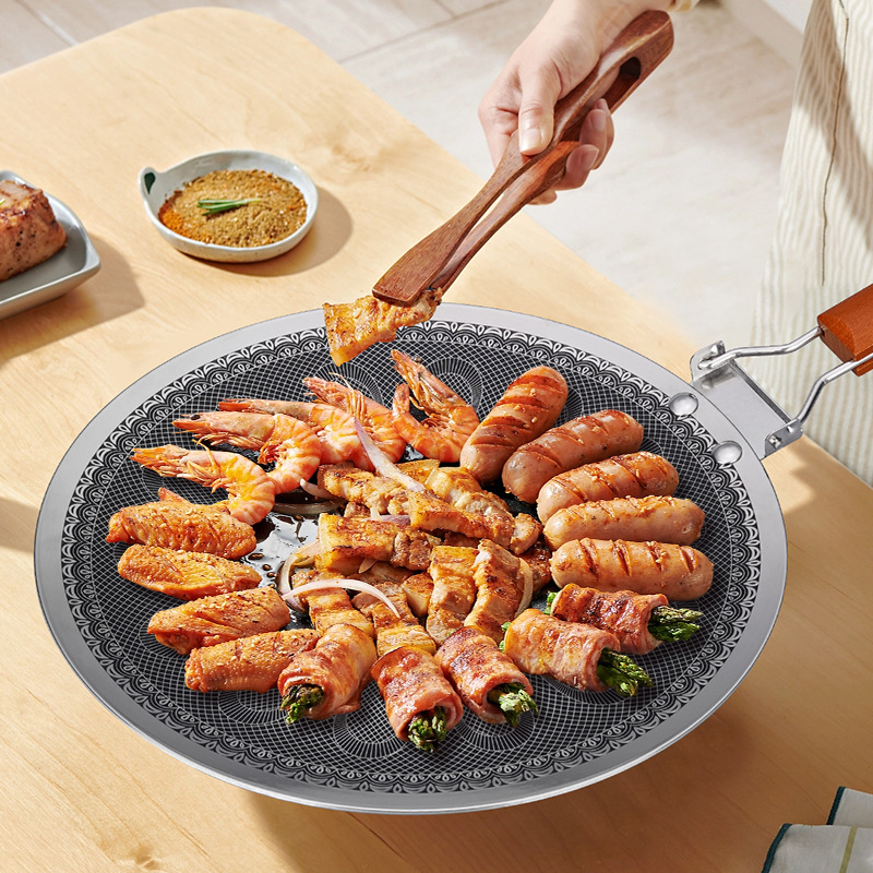 Roštilj ploča za kampiranje od nehrđajućeg čelika, okruglog oblika, 1336 g, prenosna, neupijajuća površina