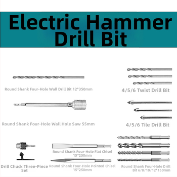 Xuxuan Sada vrtákov do kladiva: špirálové a trojuholníkové vrtáky, otvorovač stien, štvorcová a kruhová rukoväť, 3-dielny upínací set