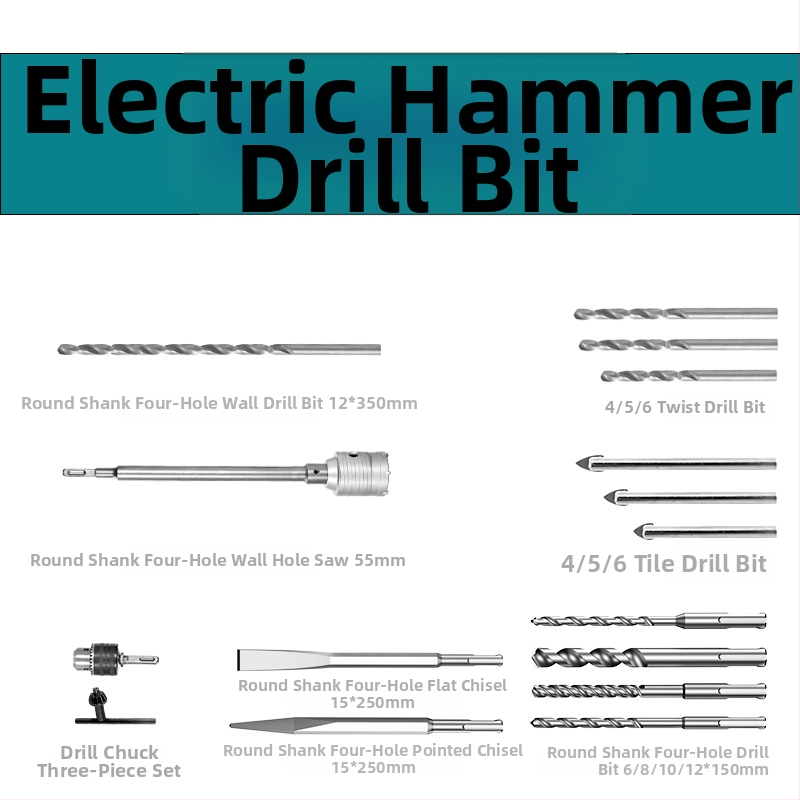 Xuxuan Sada vrtákov do kladiva: špirálové a trojuholníkové vrtáky, otvorovač stien, štvorcová a kruhová rukoväť, 3-dielny upínací set