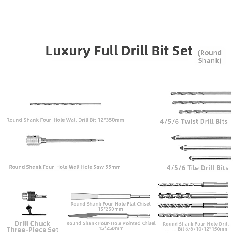 Xuxuan Sada vrtákov do kladiva: špirálové a trojuholníkové vrtáky, otvorovač stien, štvorcová a kruhová rukoväť, 3-dielny upínací set