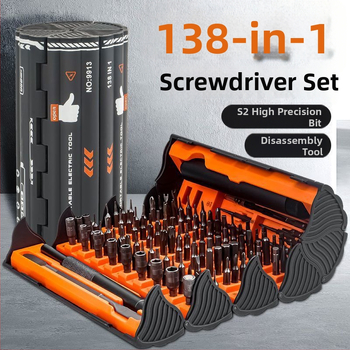 Elektrický presný skrutkovač set 138-in-1 pre demontáž, domáce použitie, vylepšená verzia so 6-dielnym súborom a tvrdenými bitmi, uhlíková oceľ