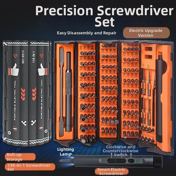 Elektrický presný skrutkovač set 138-in-1 pre demontáž, domáce použitie, vylepšená verzia so 6-dielnym súborom a tvrdenými bitmi, uhlíková oceľ