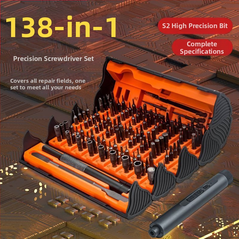 Elektrický presný skrutkovač set 138-in-1 pre demontáž, domáce použitie, vylepšená verzia so 6-dielnym súborom a tvrdenými bitmi, uhlíková oceľ