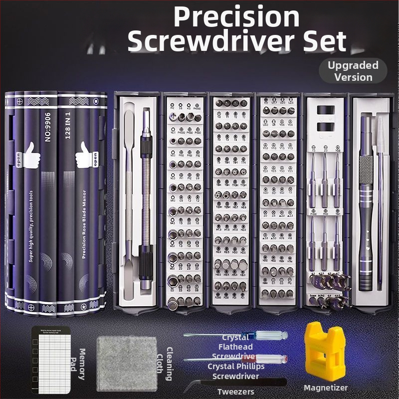Elektrický presný skrutkovač set 138-in-1 pre demontáž, domáce použitie, vylepšená verzia so 6-dielnym súborom a tvrdenými bitmi, uhlíková oceľ