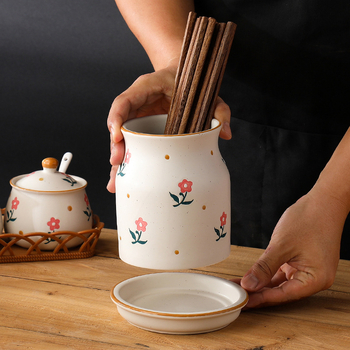 Long Yixuan Japanski stil mat keramički set posuda za začine s pladnjem, poklopcem i žlicom