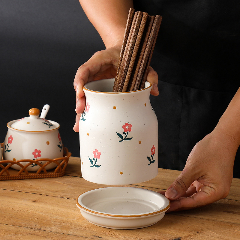 Long Yixuan Japanski stil mat keramički set posuda za začine s pladnjem, poklopcem i žlicom