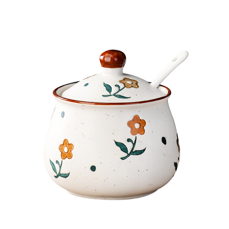 Long Yixuan Japanski stil mat keramički set posuda za začine s pladnjem, poklopcem i žlicom