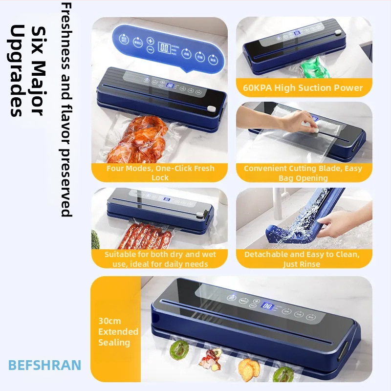 Plneautomatická domáca vákuová balička na potraviny (150W, 220V, 500–1000 ml, konštrukcia z nehrdzavejúcej ocele a plastu, model 02)