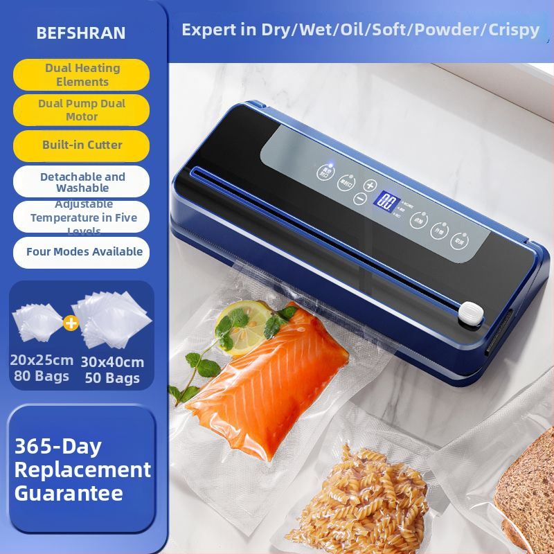 Plneautomatická domáca vákuová balička na potraviny (150W, 220V, 500–1000 ml, konštrukcia z nehrdzavejúcej ocele a plastu, model 02)